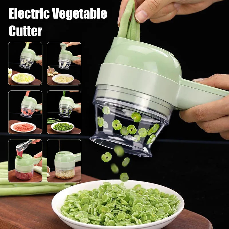 Kitchen Gadgets Garlic - 4'ü 1 Arada Elektrikli Sebze Doğrayıcı,
